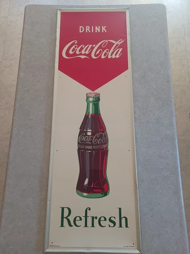 1950s Original Coca-Cola Tin Sign 54” x 18” Vintage Soda General / Country Store