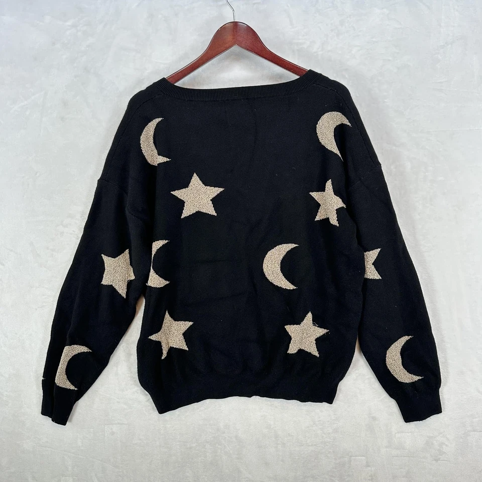 Свитер женский Beach Riot маленький черный с V-образным вырезом металлик звезды луны небесный - Изображение 3 из 4