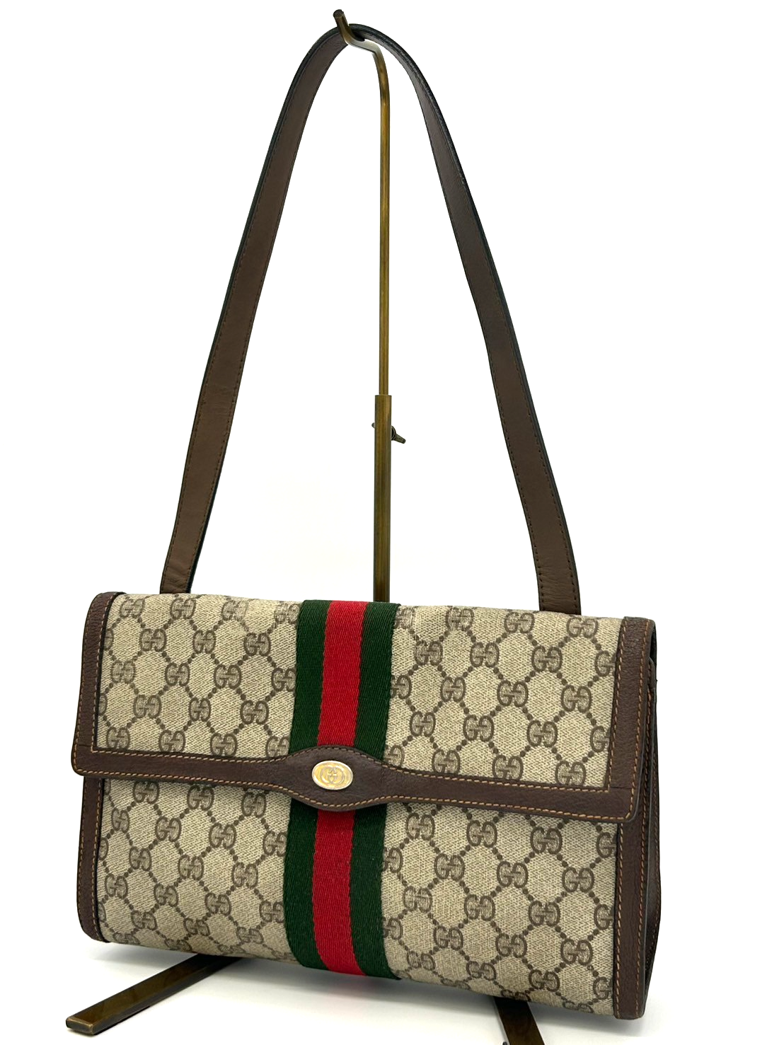 GUCCI GG Supreme Sherry Line Shoulder Bag PVC Leather Brown Vintage Authentic