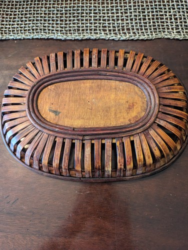 Vintage Wooden Woven Slats Farmhouse Decorative Bowl Basket Tray 13" x 9.5" - Picture 7 of 10