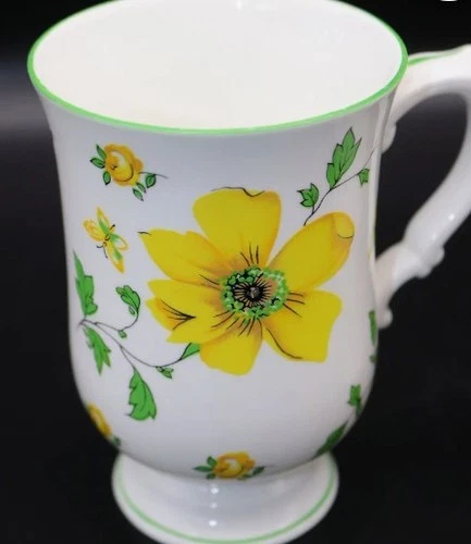 Set of 3 Royal Victoria Fine China Yellow Dogwood Floral Footed Mugs - Made...