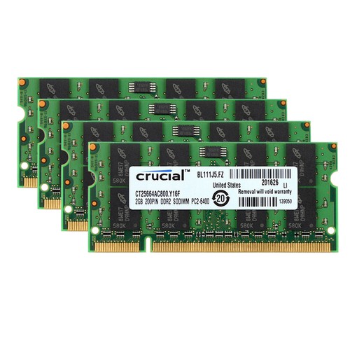 Crucial 8GB Kit 4pcs 2GB DDR2 800MHz Laptop Memory PC2-6400S Notebook SODIMM RAM - Picture 2 of 8