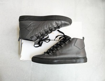 Balenciaga Arena Gray Leather Men 9 42 Leather High Top Sneakers