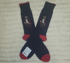 Polo Ralph Lauren Men's Dress Socks 2 Pairs 10-13 Navy/Red Plaid Polo Bear