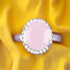 925 Sterling Silver Natural Rose Chalcedony Gemstone Wedding Ring All Size DK
