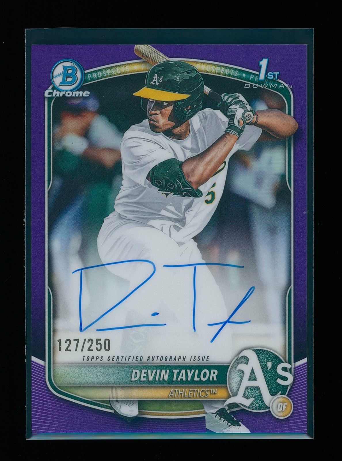 2025 Bowman Chrome Draft DEVIN TAYLOR 1st Bowman PURPLE Refractor AUTO /250 A's
