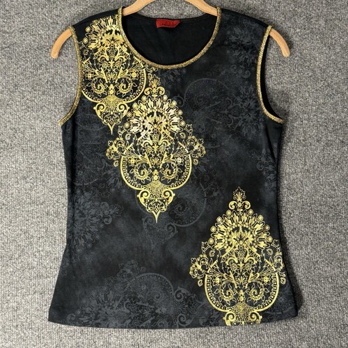 Identity Womens Top Size M Black Gold, Stretch