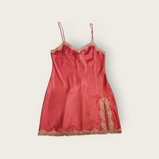 Vintage Y2k Victoria's Secret pink lace trim thigh slit micro mini slip dress