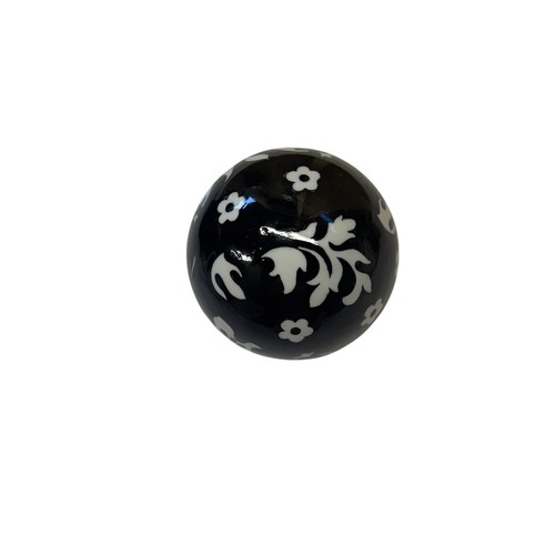 Decorative Orb Floral Shiny Black White Leaves Ceramic 4 In Diameter Ceramic Vtg - Picture 4 of 7