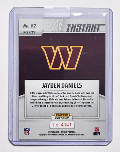 Jayden Daniels RC - 2024 Panini Instant Football #62 Commanders Rookie - Bild 2 von 2