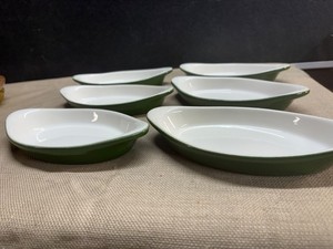 H. F. Coors Chefsware 74H Oval Green & White lot of 6 Oval Dishes