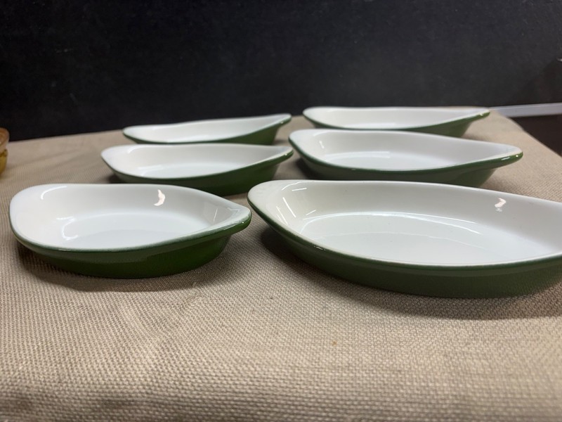 H. F. Coors Chefsware 74H Oval Green & White lot of 6 Oval Dishes