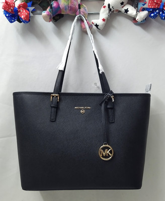 Michael Kors Jet Set Charm Black Leather Double Handles Zipper Tote Bag - NWT