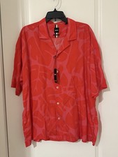 NWT Hugo Boss Drew Short Sleeve Shirt Men's XL Relaxed Fit Bright Red Print