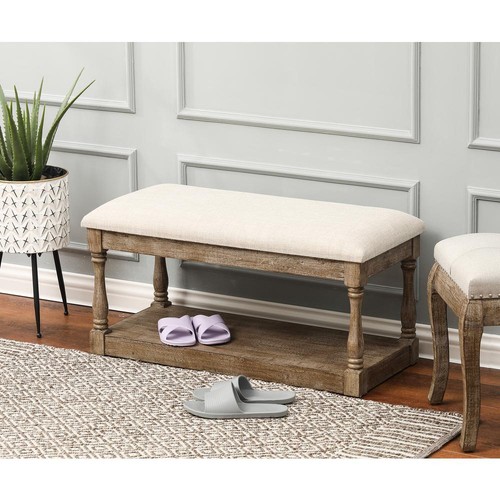 17,75 Zoll H gepolsterte beige Leinen Eingangsbereich und Schlafzimmer Bank - Bild 9 von 9