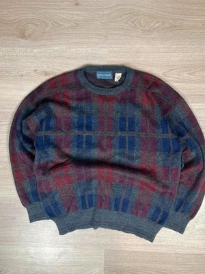 Vintage Pullover Wolle Made in Italy gemustert Streifen mehrfarbig L