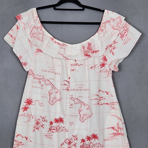 HAWAII MAP Kleid Damen klein weiß und rot U-Ausschnitt Strand Rüschen Plissee - Bild 7 von 10