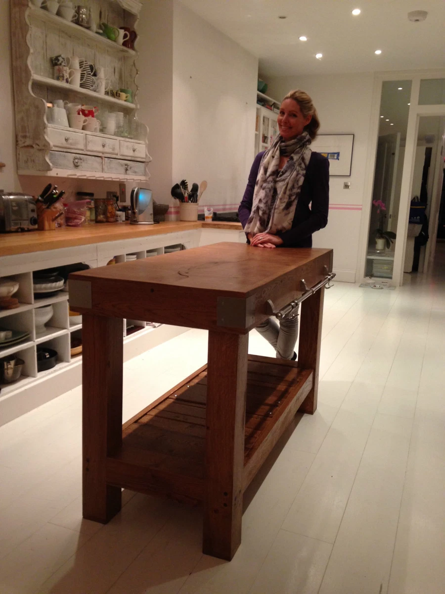 Butchers Block Kitchen Island - trolley on wheels / castors hand