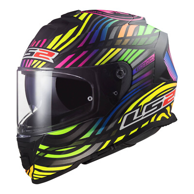 L Large LS2 STORM POWER Full Face Road Motorbike Helmet MATT BLACK HI-VIS