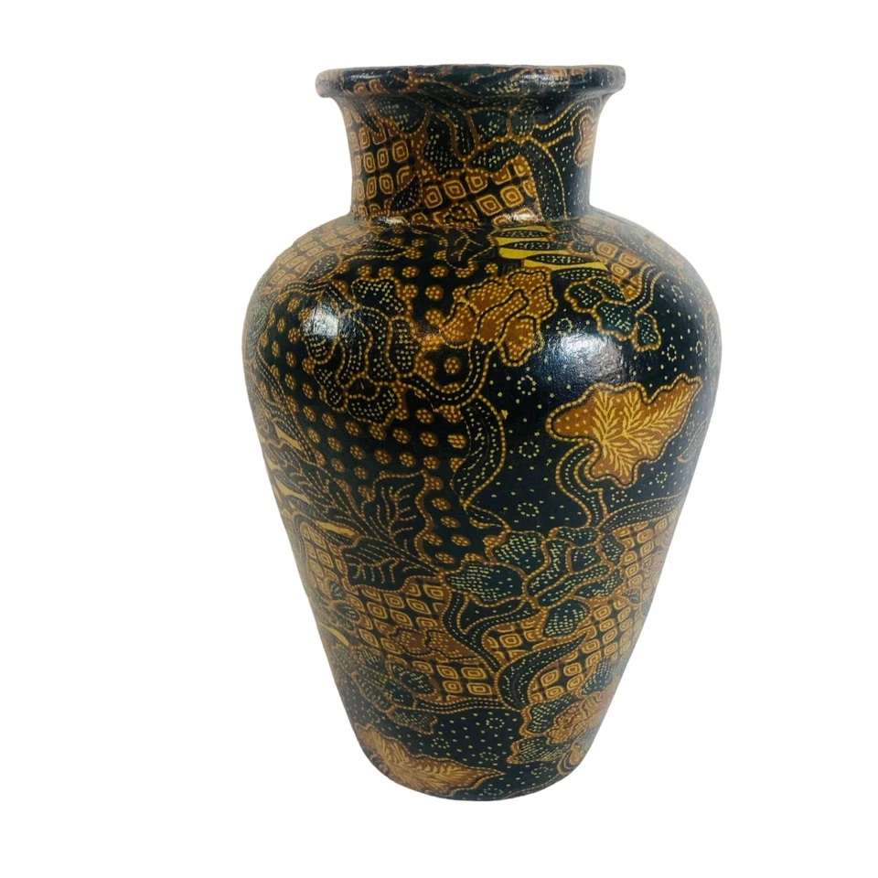 Jarrón de cerámica Batik World Market negro marrón dorado 13,5" H Foto 2 de 4
