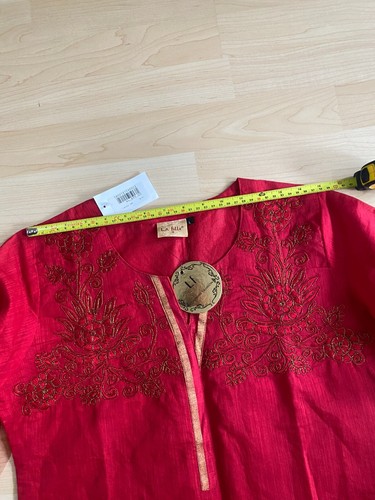 La Fille Women's Girls Linen Indian Kurta Dress Top Red L/36 - Picture 4 of 10
