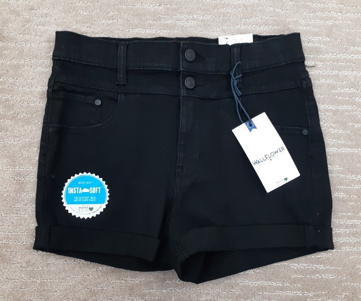 Wallflower The Sassy High Rise Juniors 5/27 Black Jean Shorts Stretch  Cuffed NWT