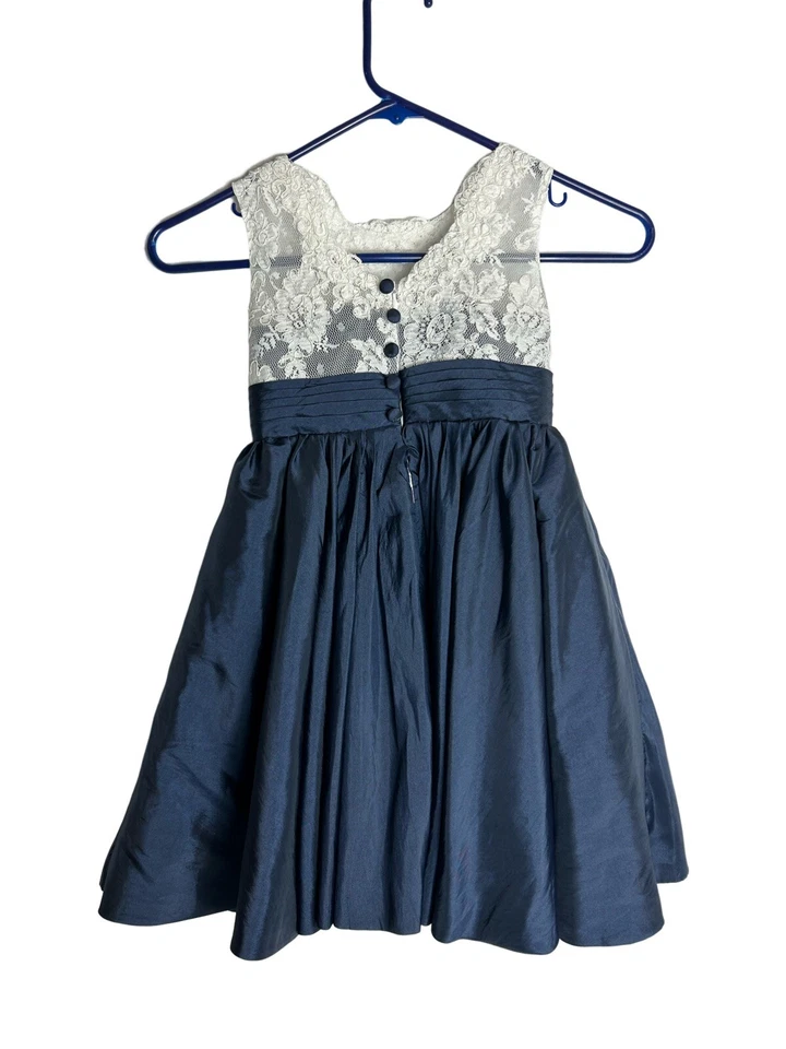 Lanting Bride Girls Dress Navy White Lace Special Occasion Dress Sash Size 4 EUC - Image 2 of 4