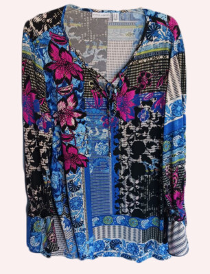 Susan Graver Printed Liquid Knit Tunic Top  With Ruffled Sleeves Size 2X
