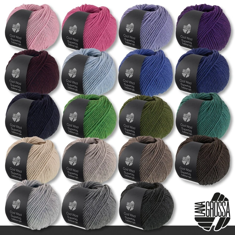 Lana Grossa 50 g Cool Wool Superbig Mélange Schurwolle Merino Stricken 19 Farben