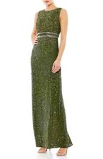 Mac Duggal 93603 Sequin Mesh Column Gown Sz 2 Olive