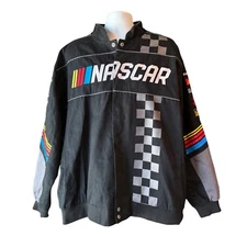 JH Design NASCAR Jacket Racing Checkered Full Snap Front Mens Black Size 2XL