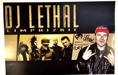 DJ Lethal HAND Signed presentation size A4 on glossy print Limp Bizkit