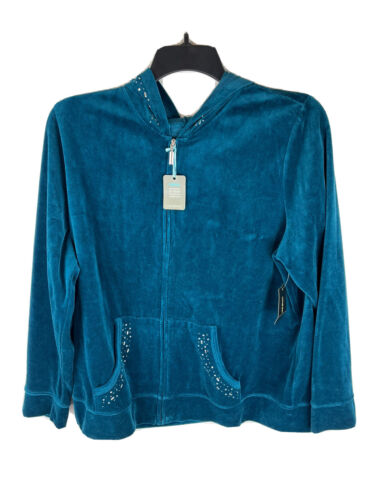 V Sport by Venezia Womens Velour Jacket Hooded EmbellishedSize 18/20 NWT