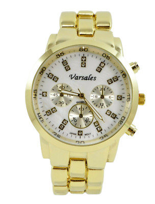 Gold Round Men's  1.6'' Varsales Stainless Steel Fashion Wrist Watch 