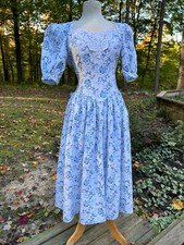 VTG Jessica McClintock Gunne Sax Dress Blue Floral Cottagecore Festival Sz 7 XS