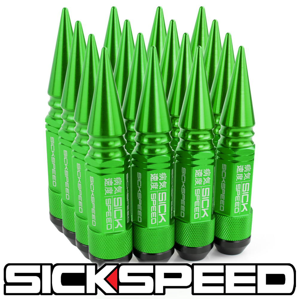 SICKSPEED 16PC GREEN SPIKED ALUMINUM EXTENDED 108MM 3 PC LUG