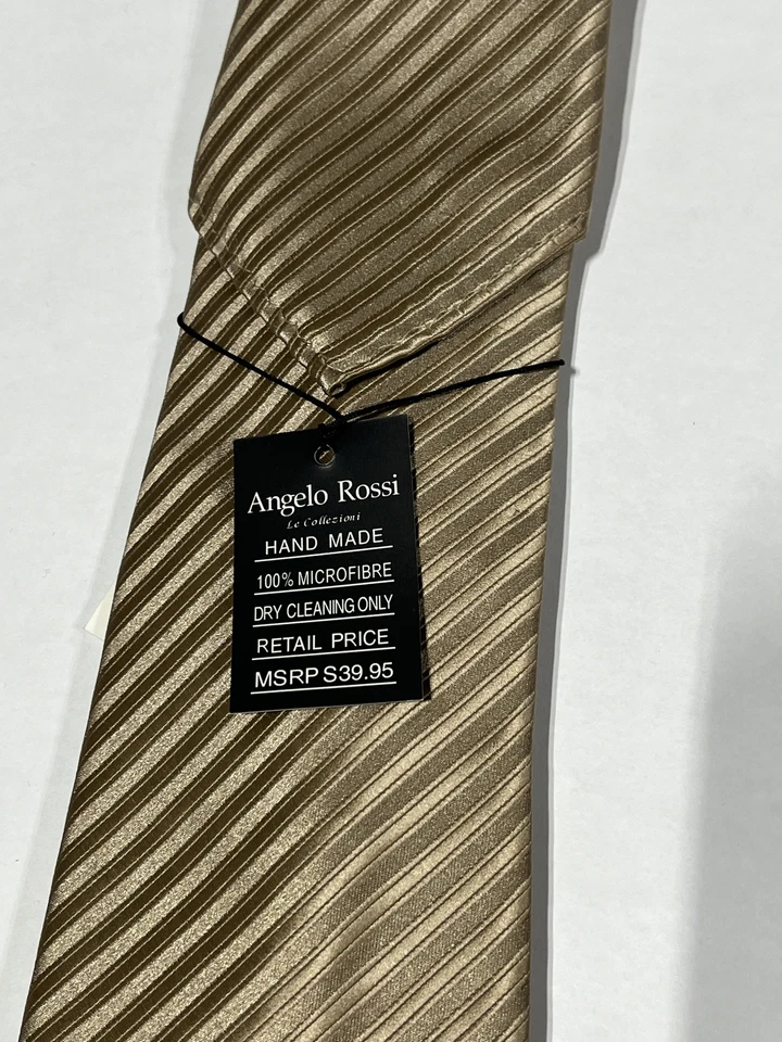 Corbata a rayas beige Angelo Rossi para hombre hecha a mano NUEVA Foto 2 de 3