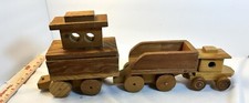 Two Vintage Handmade Wooden Toy Train Pieces Engine And Cargo
