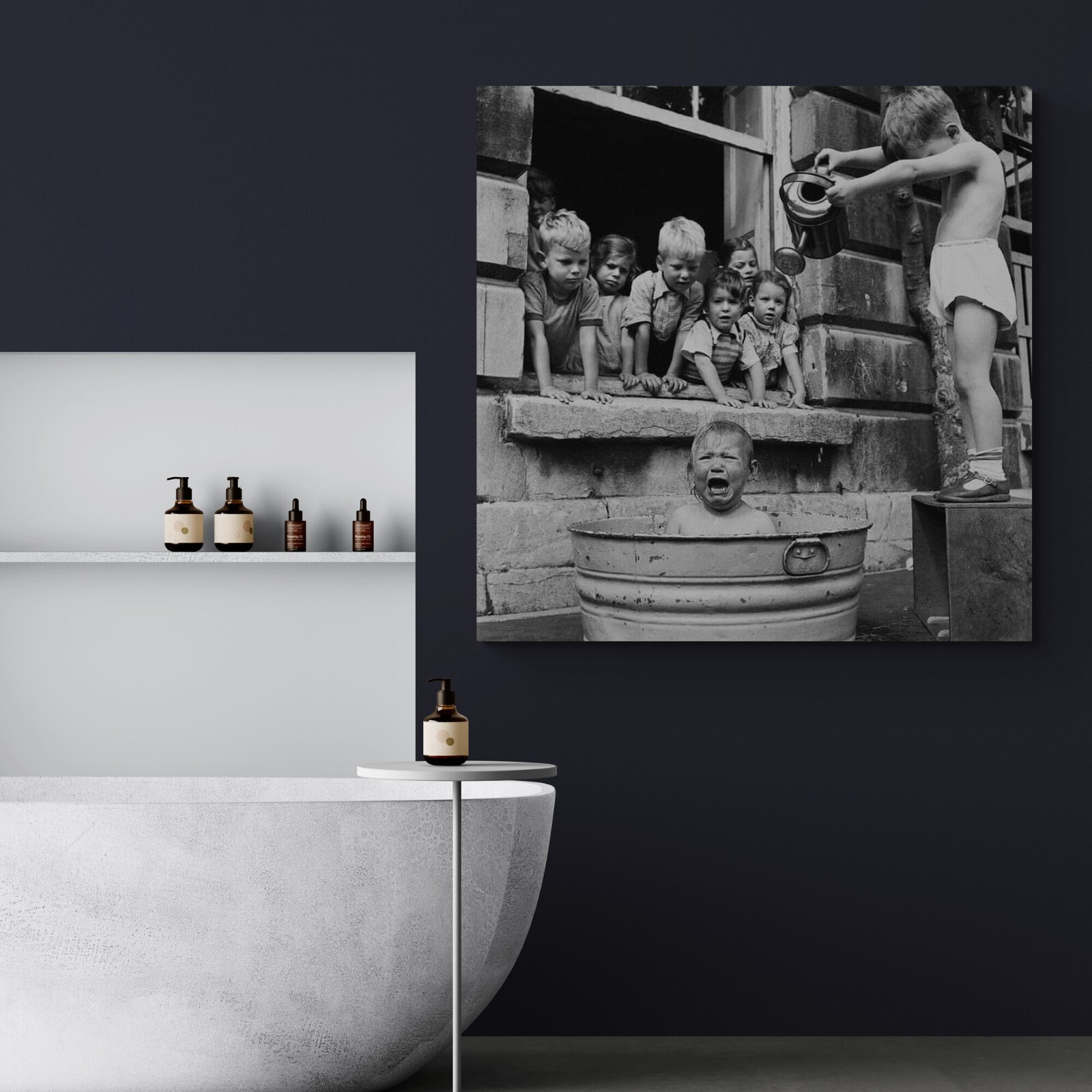 Bath Time - Funny Vintage Bathroom Wall Art - Framed Canvas Wall Art ...