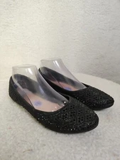 Top Moda Women Flat 8.5 Black Synthetic Rhinestone Slip On Comfort Ballet Shoes