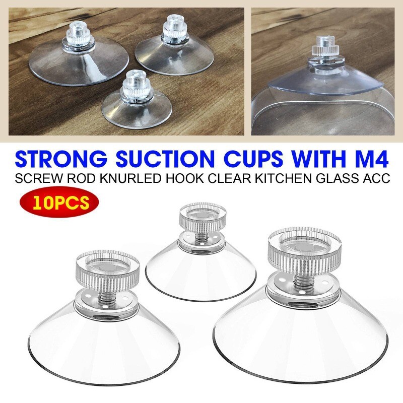 10pcs Strong Suction Cups w/ M4 Screw Rod Knurled Hook Clear Kitchen Glass 2025