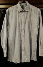 English Laundry Mens 16.5 Button Front Blue And White Checked Long Sleeve Shirt