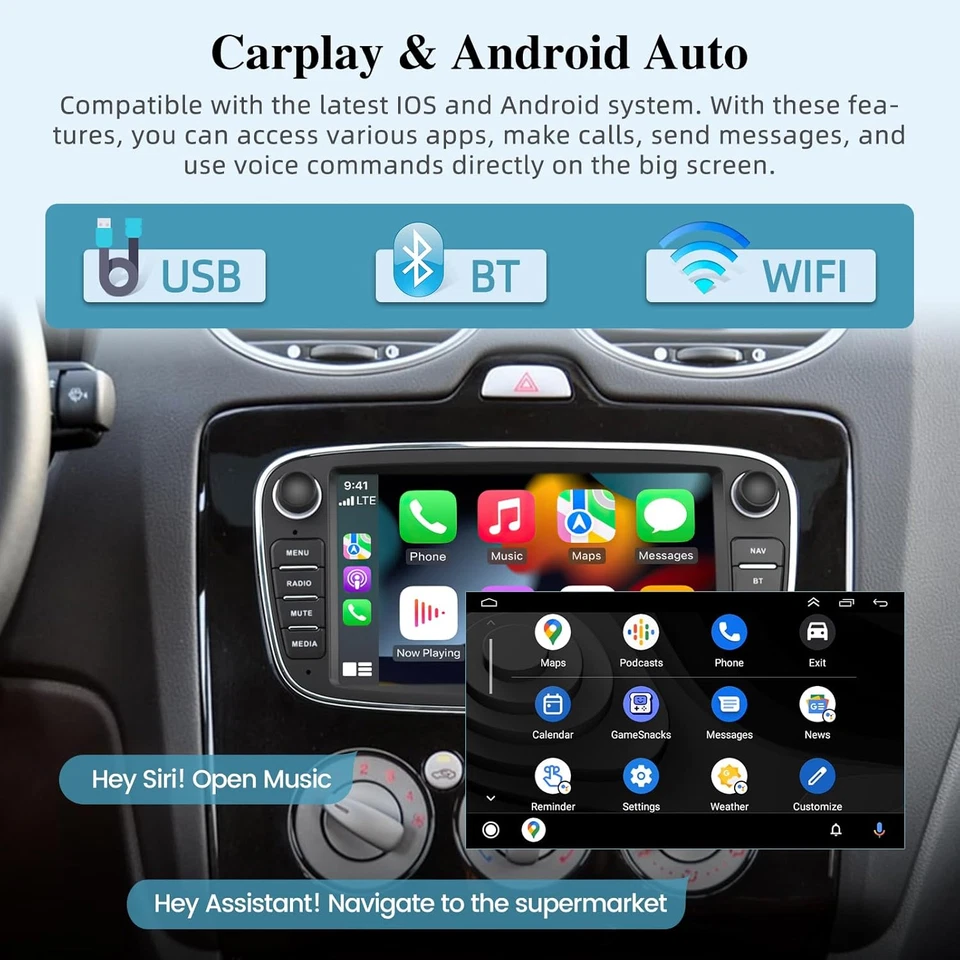 Android 14 GPS Autoradio For Ford Mondeo Focus S/C-Max Galaxy DVD/CD DAB CarPlay - Immagine 4 di 4