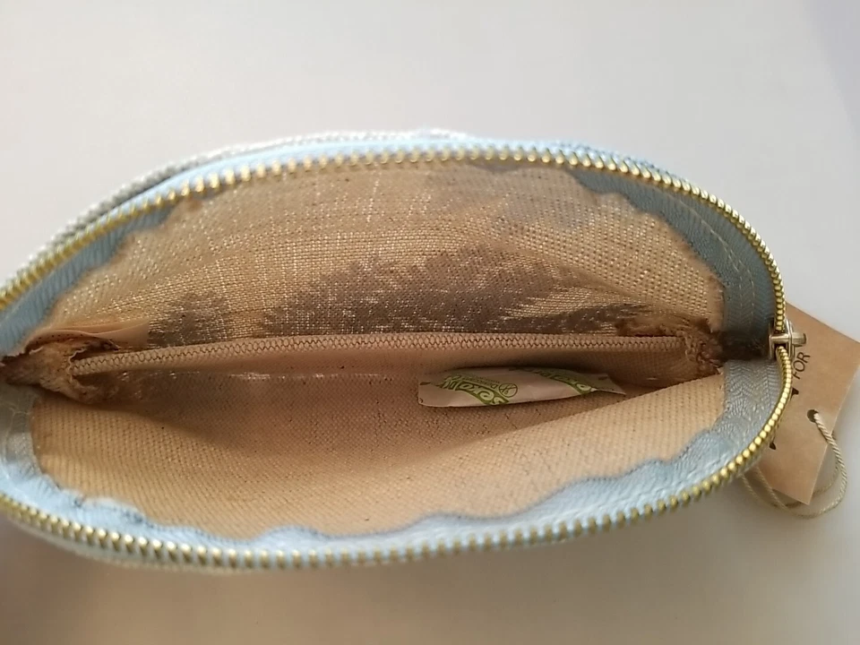 Nueva bolsa de cosméticos Clarins Feed 10 mezcla de lino beige azul hoja verde 4,5 x 7,75 pulgadas Foto 3 de 4