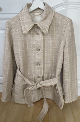 H&M WOMENS LIGHT BEIGE BOUCLE TIE BELT SHACKET JACKET S NWT UK