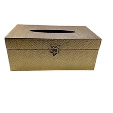 Decorative Tissue Box Cover Gold Snakeskin Pattern Hinged Lid