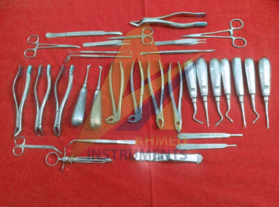 32 Pcs ORAL DENTAL EXTRACTION SURGERY EXTRACTING ELEVATORS FORCEPS INSTRUMENTS