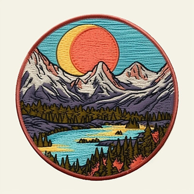 Mountain Skyline Patch Iron-on Applique Nature Badge Seek Adventure Forest