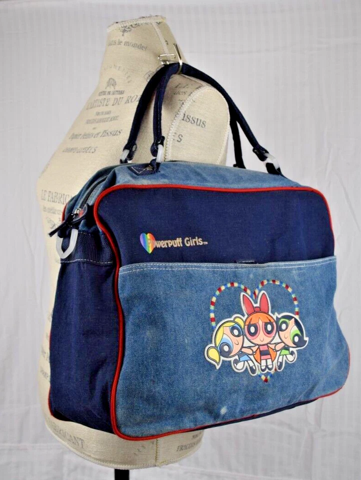 Bolso de Lona para Laptop Denim Powerpuff Girls Parche Color Años 00 16"X11" 2001 De Colección Foto 3 de 4