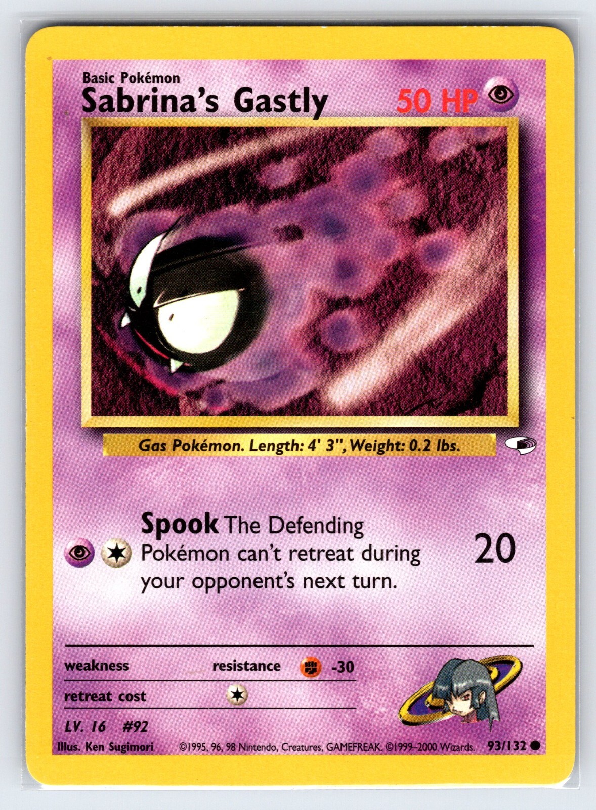 Sabrina's Gastly 93/132 Gym Heroes Pokemon Card Vintage WOTC Common - Nm